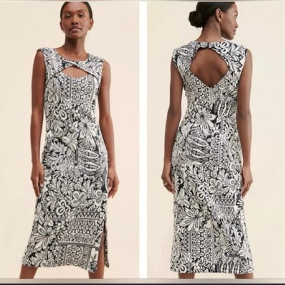 Anthropologie Womens Sz XL Dress Jacquard Cut-Out Midi Quilted Floral NWT